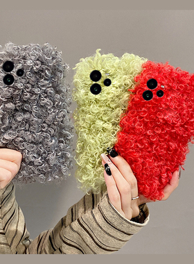 红色毛绒适用oppo真我neo7手机壳gt6简约gtneo5se至尊版13pro+纯色12秋冬11卷毛v25毛茸茸q3s冬天十realme女p