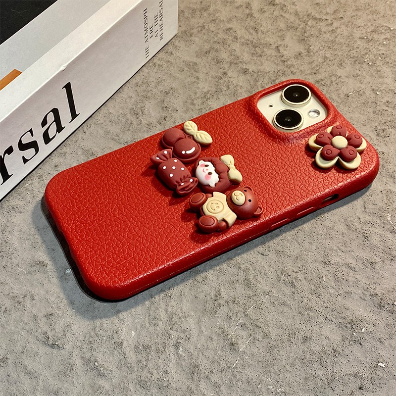 手机壳新年红色卡通糖果小熊女孩