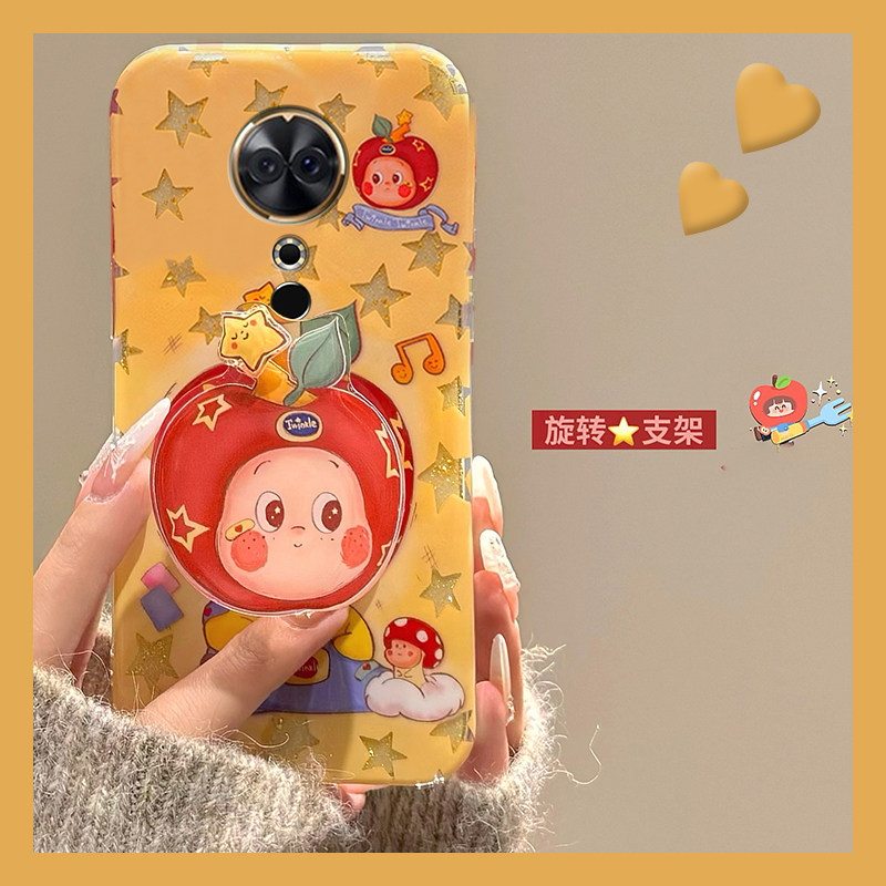 手机壳硅胶闪粉卡通趣味立体旋转星星人支架