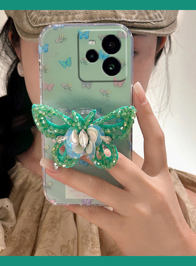 适用oppo真我13手机壳12pro+立体11水钻neo7绿色gt6蝴蝶v25带q5支架q3s韩系2t小清新3硅胶十realme软壳手机套