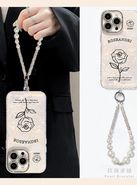 适用苹果16手机壳小米15华为pura70高级感mate60pro黑色nova13荣耀400玫瑰花vivos20花朵x200带opporeno13女p