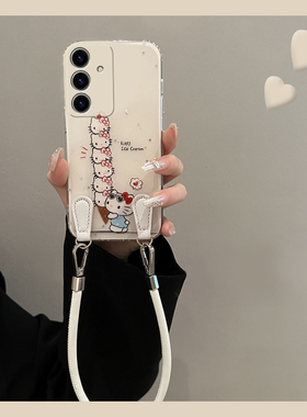 适用三星note20手机壳noto10可斜挎9卡通KT猫s25edge带s24plus手绳s23挂绳s22可爱s21凯蒂猫s10e白色s9硅胶s8