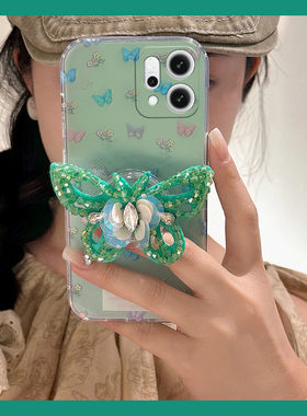 适用opporeno14手机壳reno13pro+立体reon12水钻11绿色10蝴蝶9带8支架7se韩系5k小清新4硅胶3十oppo软壳女生p