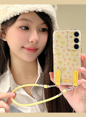 适用三星note20手机壳noto10黄色9花朵s25fe带挂绳s24plus挂链s23小清新s22小碎花s21日韩系s10e春天s9夏天s8