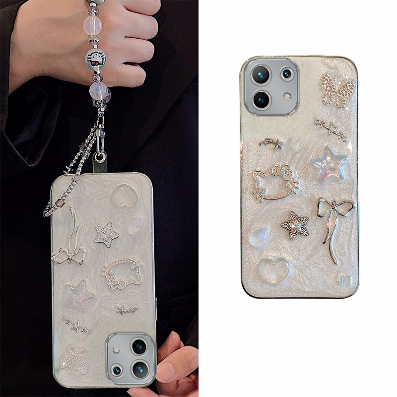 手机壳滴胶韩系立体水钻蝴蝶结爱心KT猫手链