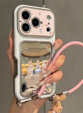 卡通兔子卡包适用opporeno14手机壳reno13可爱reon12插卡11带a58x公仔a57挂绳真我q5i仿皮v23皮纹oppo女0pp0