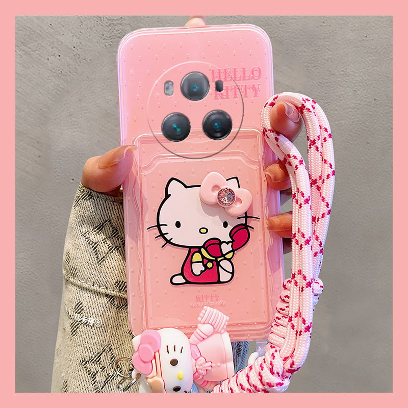 手机壳卡通趣味凯蒂猫立体蝴蝶结带卡包挂链