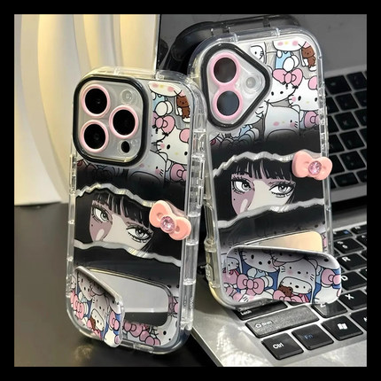 适用oppofindx8s+手机壳findx7pro卡通findx6富江kt猫findx5立体findx3真我gtneo5se带镜子v20支架k12s女oppo