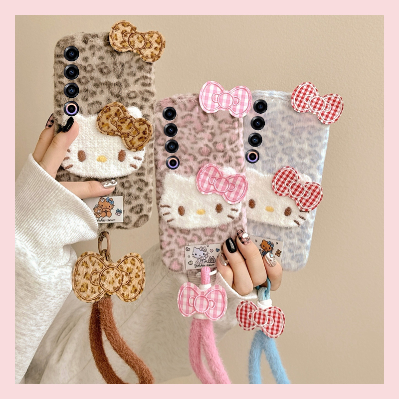 手机壳秋冬毛绒立体可爱卡通豹纹KT猫凯蒂猫