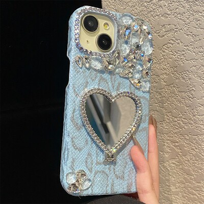 ins风爱心镜子支架适用谷歌pixel10a手机壳pixe9proxl蓝色pixel8por蛇皮纹9a立体水钻7钻石10por仿皮Google女