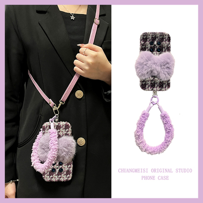 ins风蝴蝶结格纹适用华为mate70air手机壳mete60pro+秋冬50e毛绒40rs保时捷30e带挂件20x斜挎10挂绳9十huawei