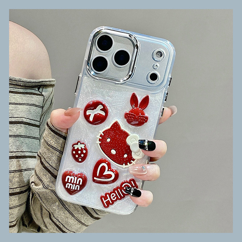 手机壳滴胶白沙立体卡通红色爱心兔子KT猫