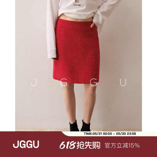 晶咕黑标JGGU【浪漫波尔卡】撞色波点立体包臀时髦气质A字半身裙