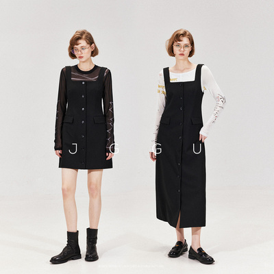 晶咕黑标JGGU【罗马假日】老钱风TR长短款前排扣宽肩带连衣裙