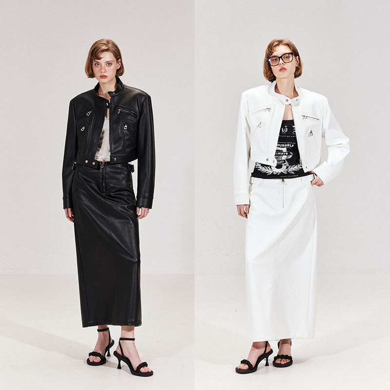 【蒋璐霞同款】晶咕黑标JGGU高级皮革重工女皮夹克高腰半身裙套装,女装/女士精品,时尚套装,淘宝优惠券,粉丝福利购,淘宝优惠卷