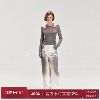 晶咕黑标JGGU【chill博主】假两件莱赛尔羊毛混纺设计感长袖T恤