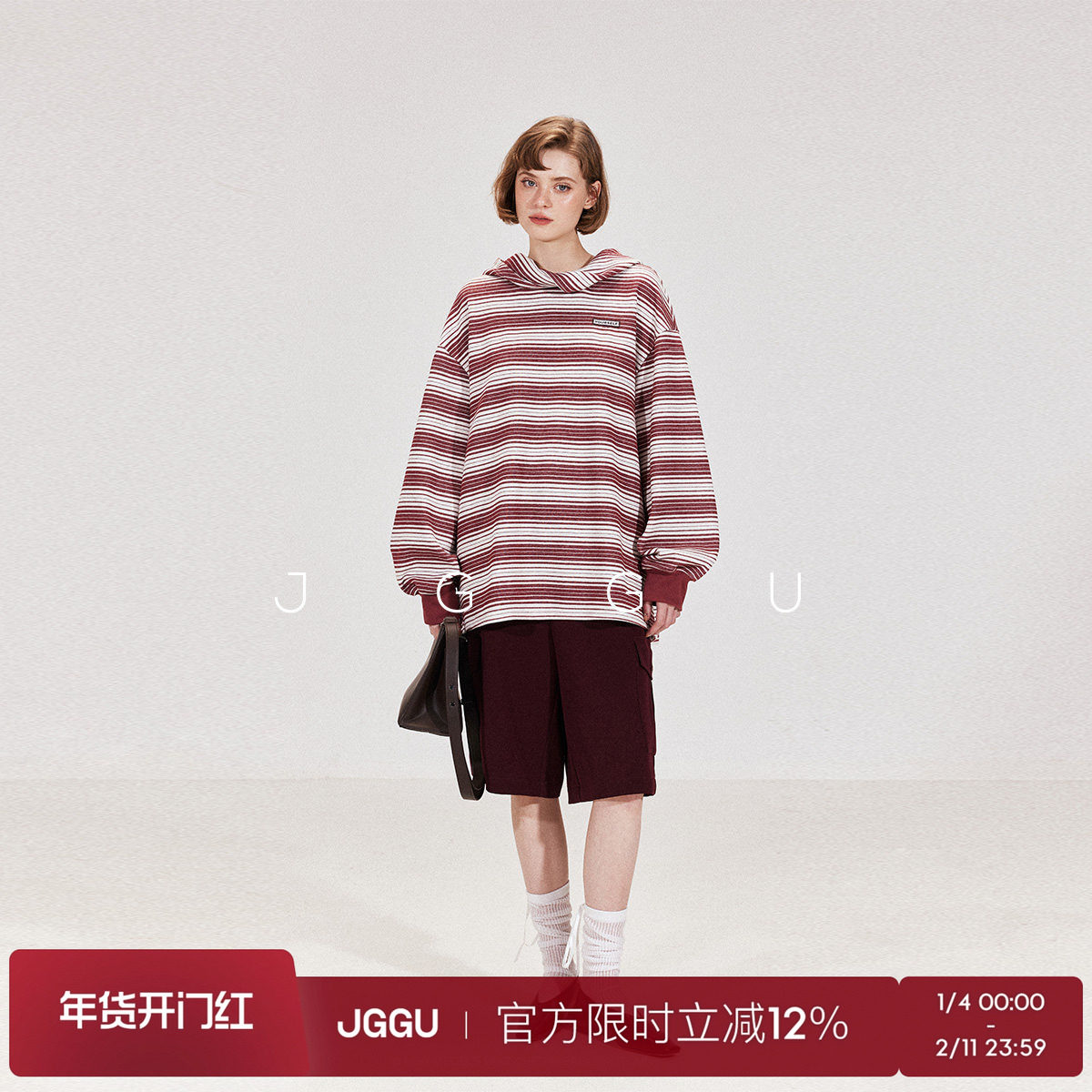 晶咕黑标JGGU【都市流浪家】美式复古拼色设计感扭结领条纹卫衣,女装/女士精品,卫衣/绒衫,淘宝优惠券,粉丝福利购,淘宝优惠卷