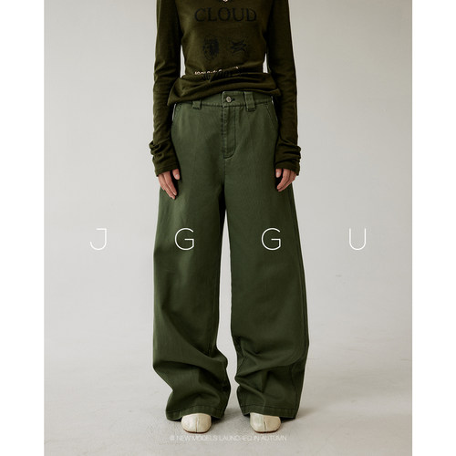 晶咕黑标JGGU【曼城旧调】100棉复古水洗质感宽松牛仔裤女秋大码