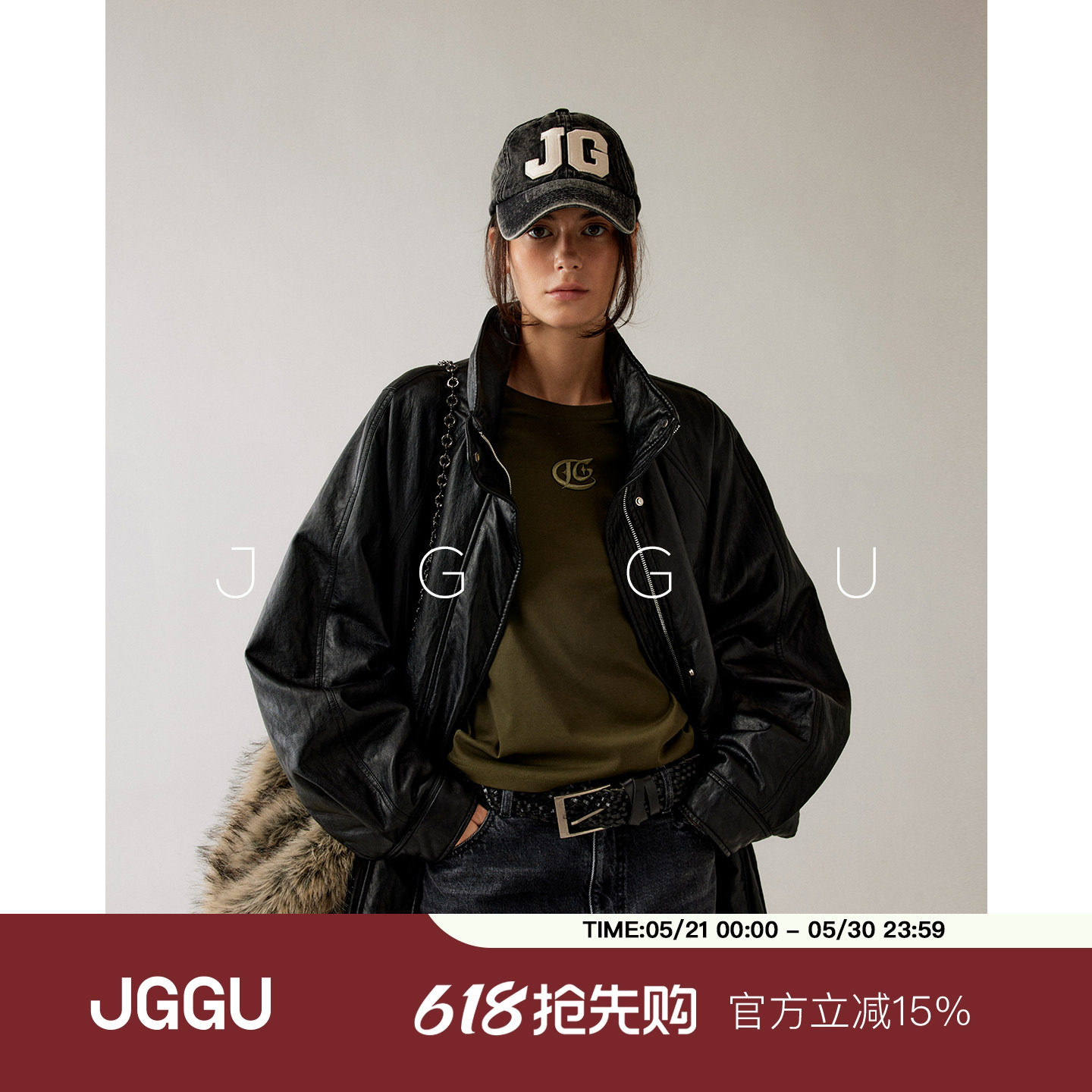 晶咕黑标JGGU【未名公路】PU皮工装派克气质机车皮衣女外套女秋冬