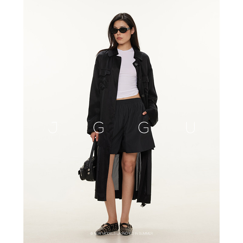 晶咕黑标JGGU【如影随形】超重工铜氨感假两件风衣宽松简约外套女,女装/女士精品,风衣,淘宝优惠券,粉丝福利购,淘宝优惠卷