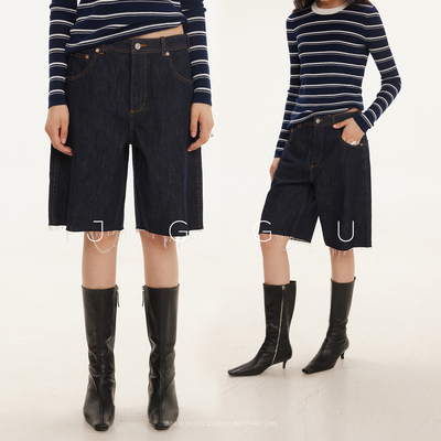 晶咕黑标JGGU【旷野浪人】复古原色水洗显瘦牛仔五分裤子女秋季