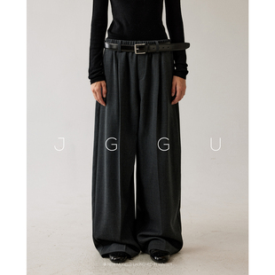 阔腿裤 精仿50羊毛松紧腰带腰带气质西装 智性早八 晶咕黑标JGGU