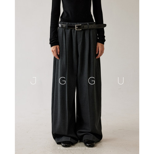 晶咕黑标JGGU【智性早八】精仿50羊毛松紧腰带腰带气质西装阔腿裤