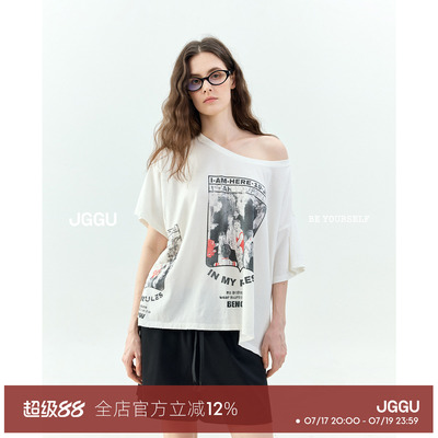 晶咕黑标JGGU新品【复古游园会】莱赛尔亚麻混纺复古印花短袖T恤