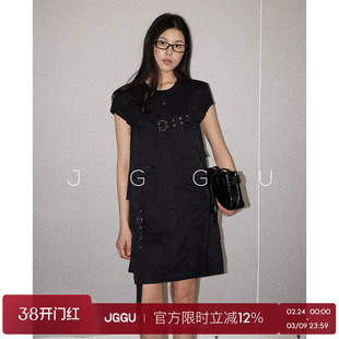 晶咕黑标JGGU【出街挚爱】100棉立体口袋拼接连衣裙层次感设计裙