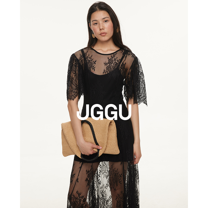 晶咕黑标JGGU【柏林夜色】分割线微透蕾丝连衣裙+纯色吊带裙套装