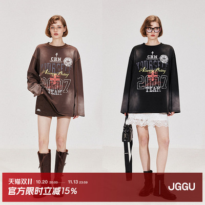 晶咕黑标JGGU【西海岸狂想】复古做旧感纯棉重工水洗撞色印花T恤