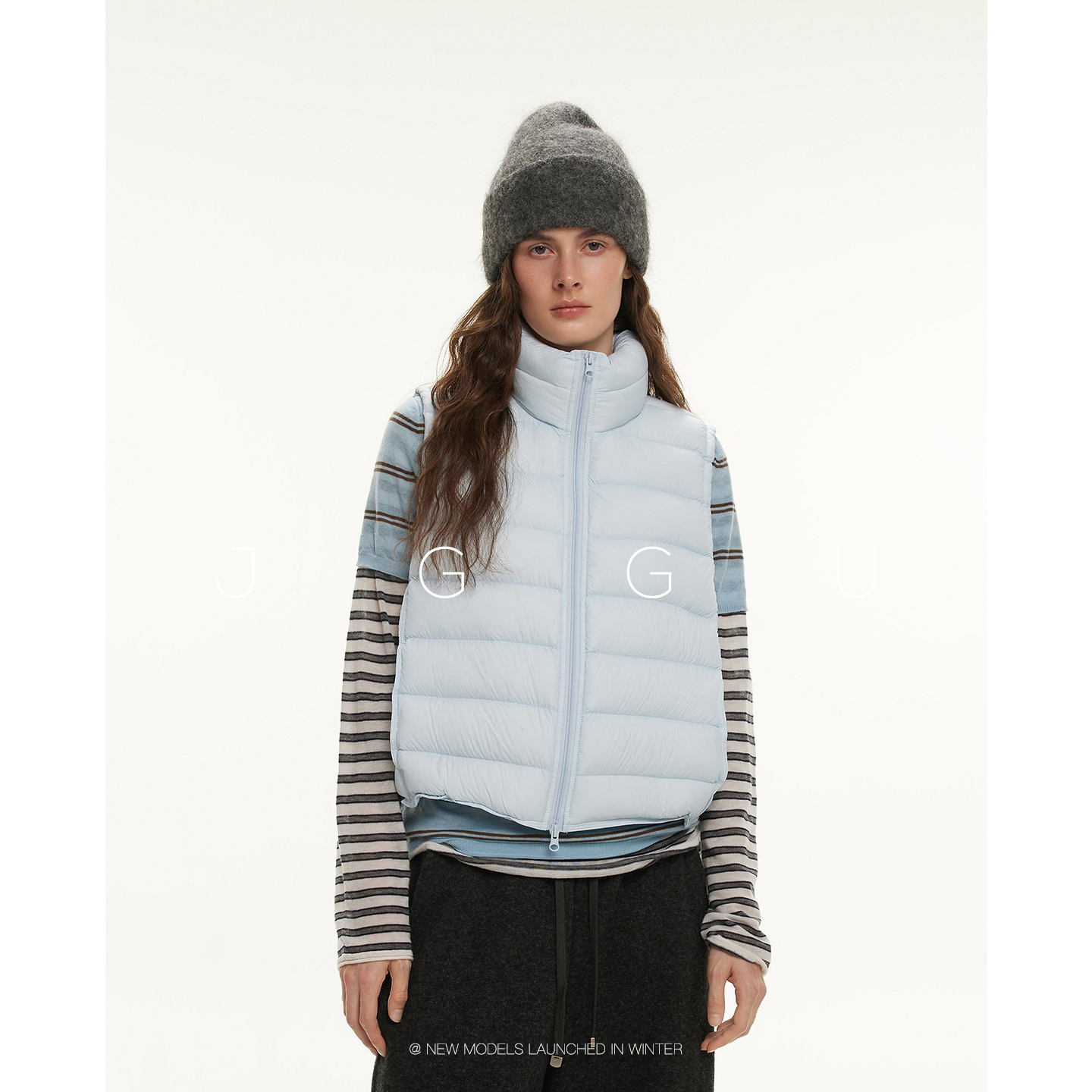 晶咕黑标JGGU【小奶排】立领显瘦白鹅绒排骨马甲女秋冬叠穿上衣