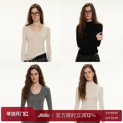 晶咕黑标JGGU【封神打底】全羊毛无缝一体半高领鹅蛋领针织打底衫
