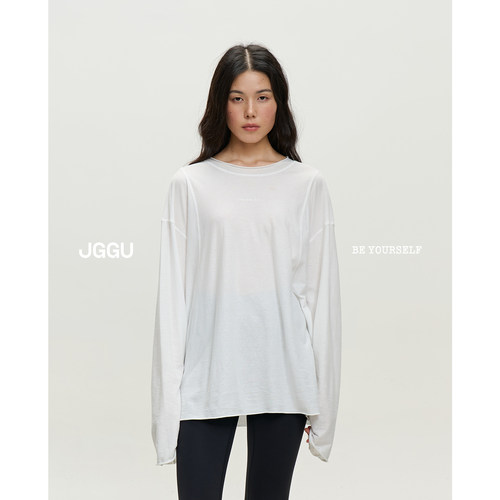 晶咕黑标JGGU【轻解构】早秋极简分割线长袖T恤女气质简约上衣