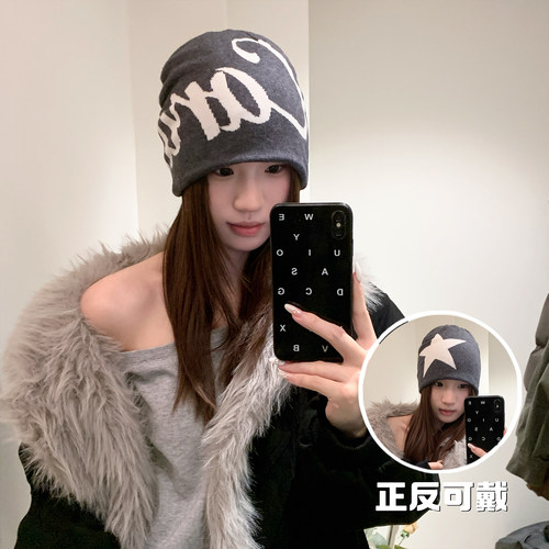 美式小众个性字母针织包头帽