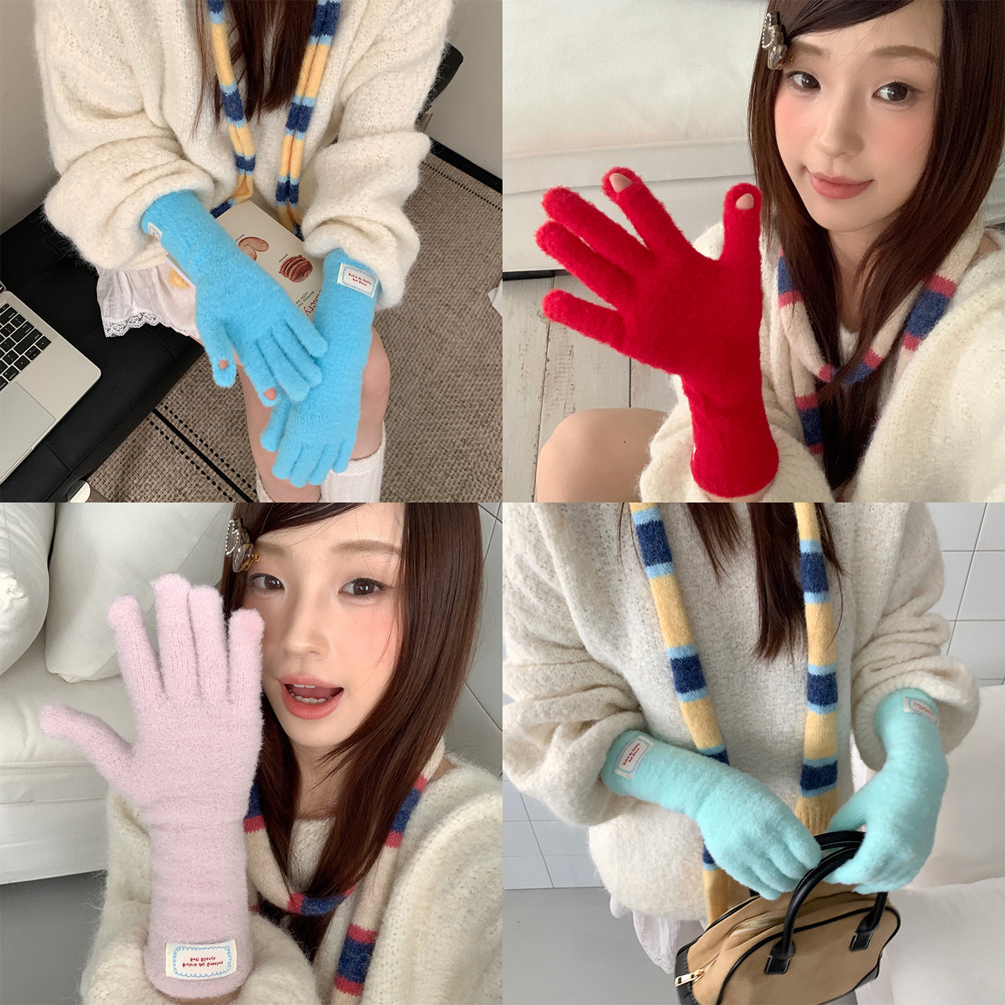 冬季多巴胺毛绒分指手套女冬季蓝色抗寒保暖可触屏通勤骑行手套,服饰配件/皮带/帽子/围巾,手套,淘宝优惠券,粉丝福利购,淘宝优惠卷