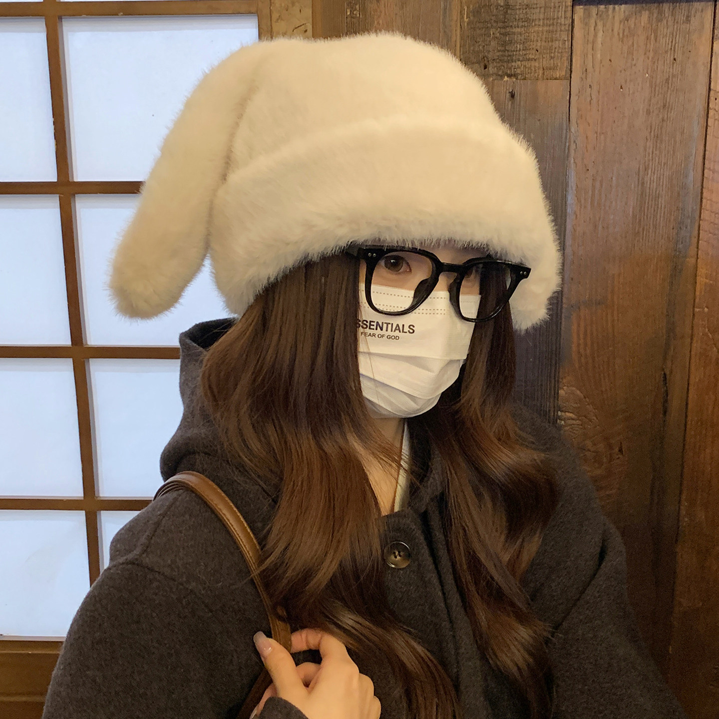 日系可爱兔耳加厚毛绒帽