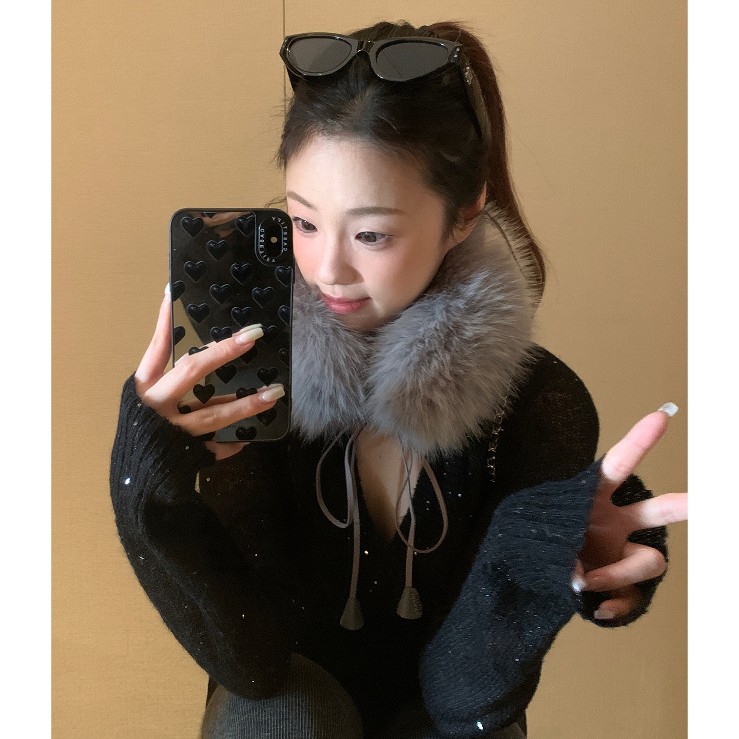 韩版高级感系带毛绒围脖女冬季加厚保暖护颈毛领仿皮草围巾配饰