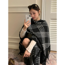 韩系慵懒感复古格纹披肩女外搭秋冬季 高级感保暖围巾斗篷披风 时尚