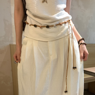 编织棕色民族风串珠细腰绳女款 饰腰带 波西米亚风百裙子小众腰链装