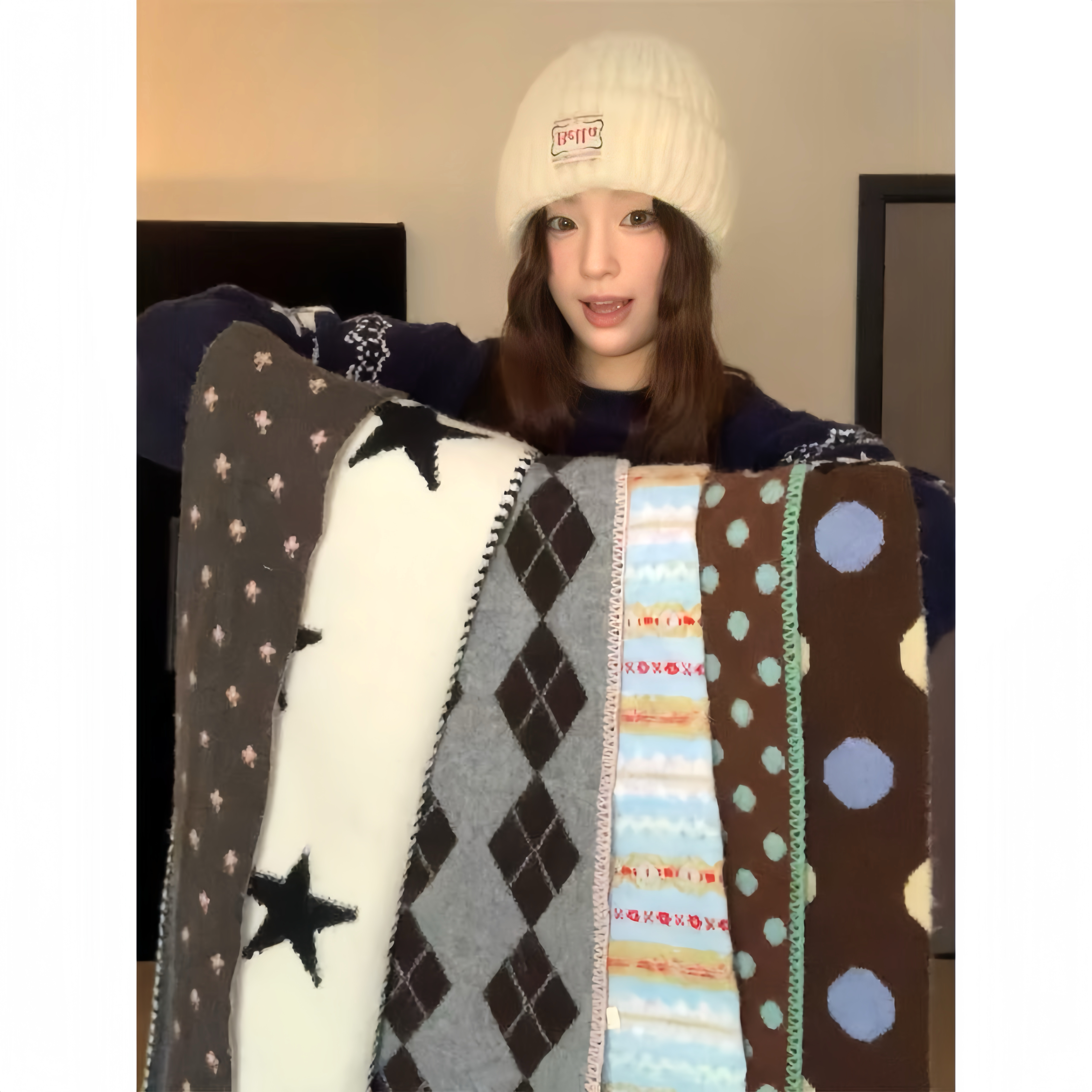 韩版波点软糯保暖针织围巾