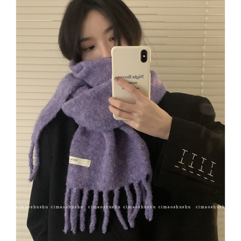 刺毛叔叔秋冬纯色流苏女围巾保暖