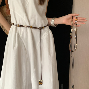 波西米亚民族风复古编织腰带女新中式 串珠配连衣裙子腰链配饰腰绳