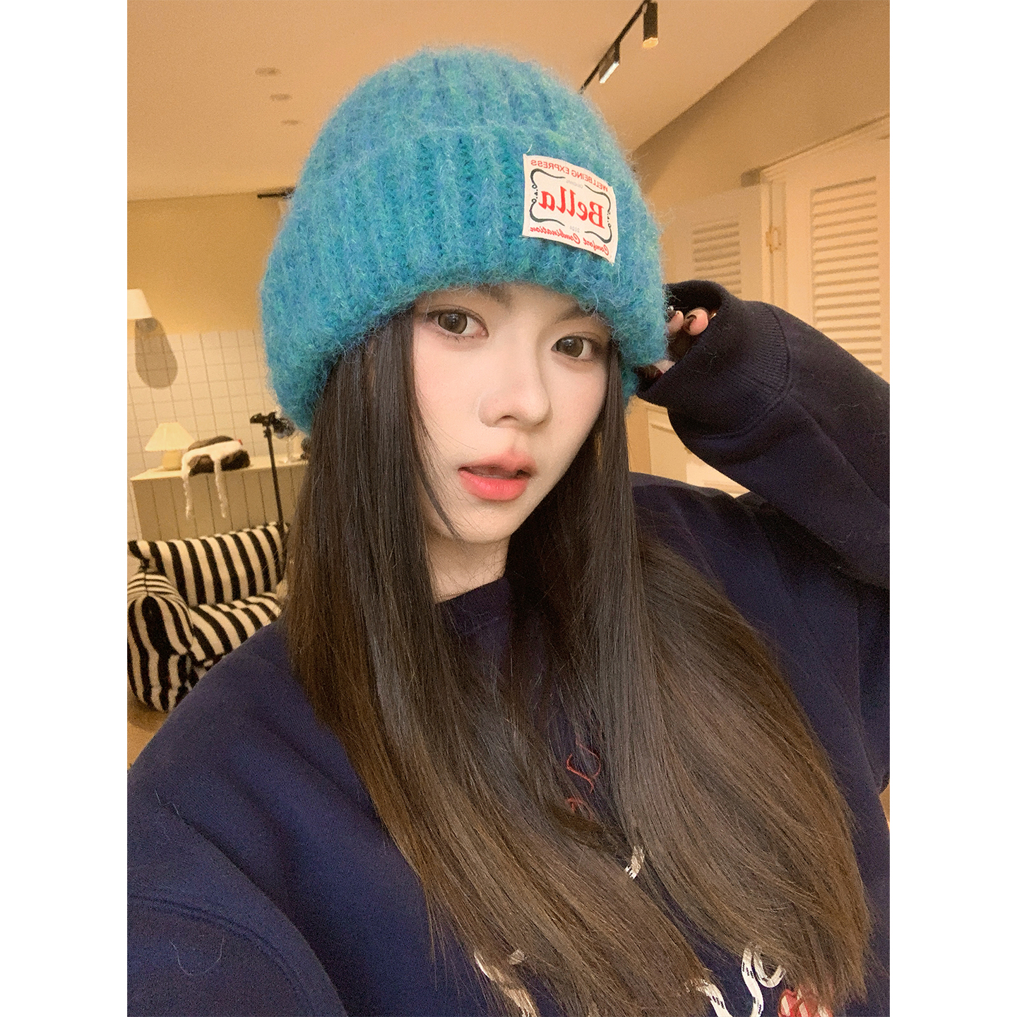 冬季新款含羊毛加厚保暖毛线帽