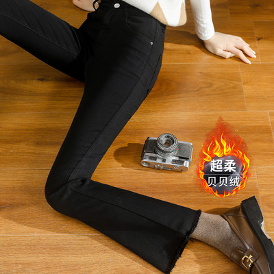 不掉色不掉色纯黑色微喇牛仔裤女