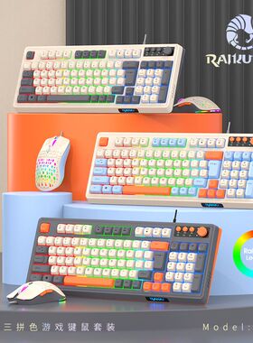 雷魁有线拼色键盘鼠标套装静音机械手感游戏电竞usb台式电脑通用