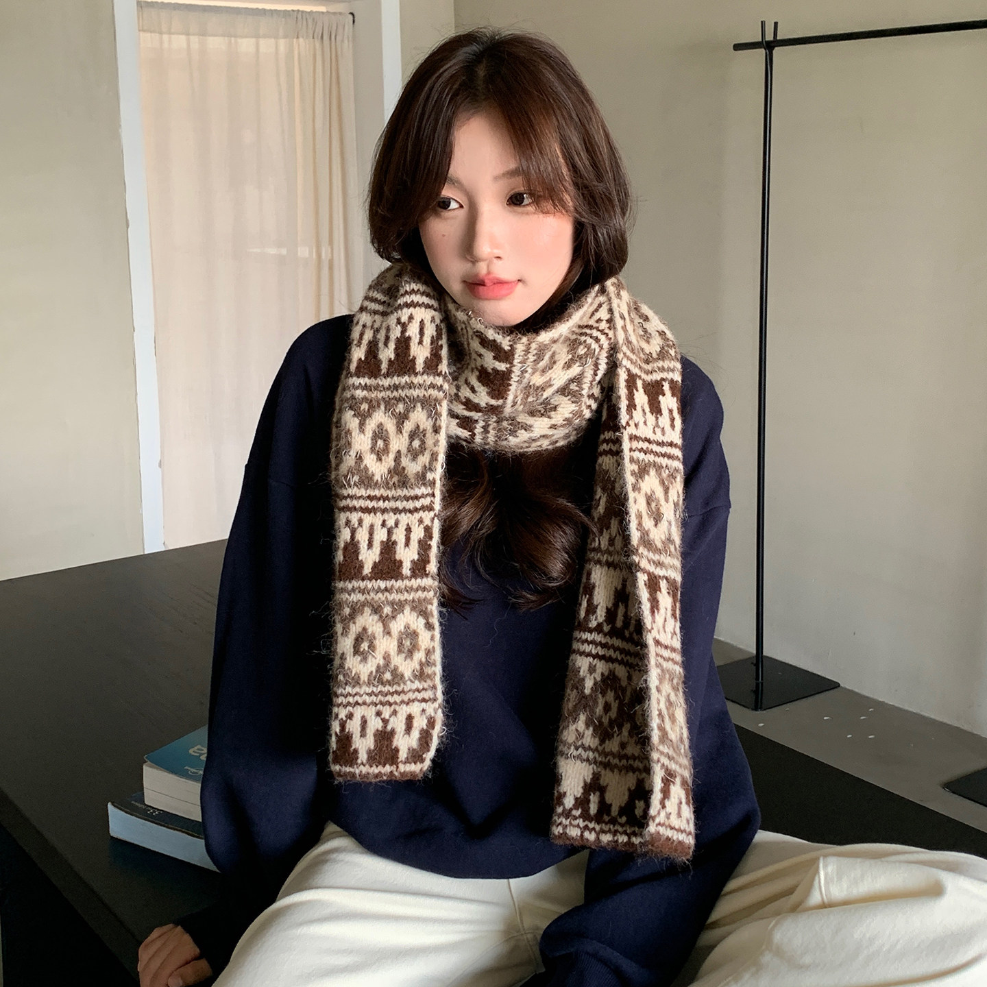 费尔岛风复古针织围巾