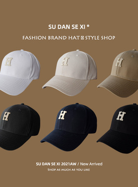 帽子高顶硬顶有型立体酷大头围棒球帽男大脸大码H标鸭舌帽女潮牌