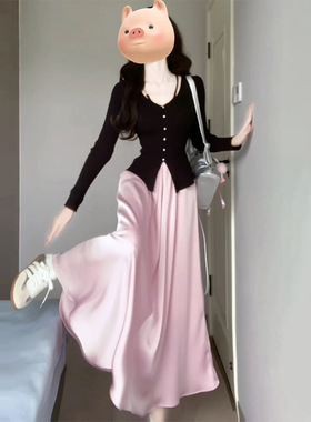 小个子韩系穿搭法式高级感连衣裙子女装2025新款秋季气质长裙套装