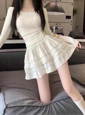 小个子蓬蓬蛋糕短裙女夏季新款白色辣妹高腰显瘦a字百褶半身裙子